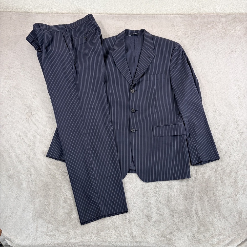 HUGO BOSS Super 130's GUABELLO 2 Piece Suit Navy Pinstripe Men‎ 40R Pants 34x31